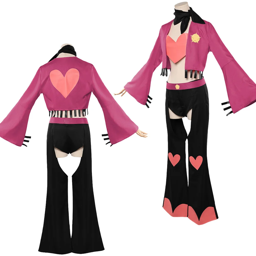 Hell Inn Angel Dust Cosplay Costume Suit Red Jacket Coat Pink Heart Top Hat Headwear Outfits Halloween Carnival Party Clothes - view 3
