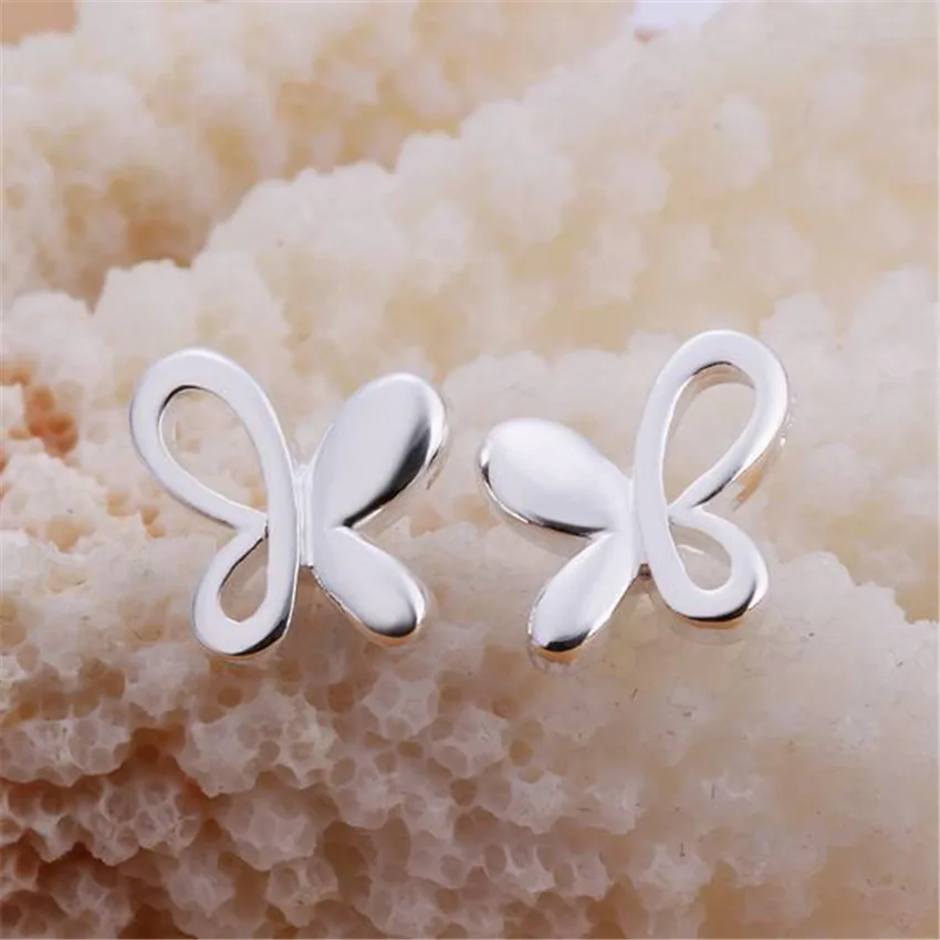 New Hot 925 Sterling Silver Pretty Butterfly Stud Earrings For Women All-Match Trend Party Wedding Jewelry Christmas Gifts