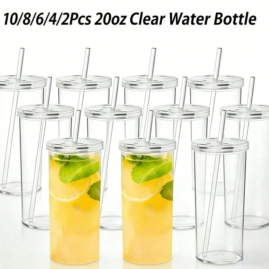 10/8/6/4/2-Pack 20oz Double-Wall Plastic Tumbler Set –Spill-Proof PET Cups With Lids & Straws, Ideal For Iced & Cold Drinks, Home, Office & Travel (Hand Wash Only)