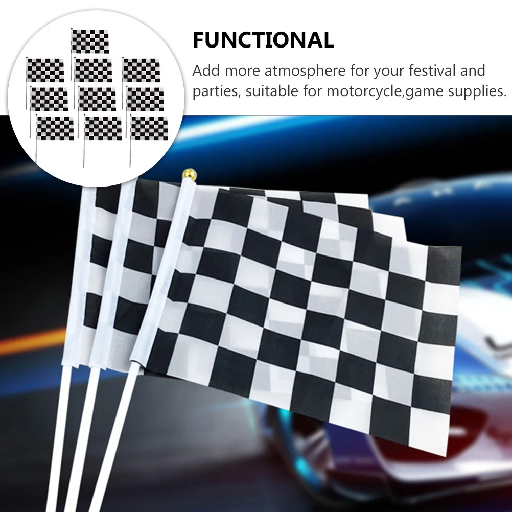 10 قطعة علم إشارة السباق أسود أبيض شبكة يده البوليستر أعلام للرياضة الهتاف حفلات السيارات الأحداث سباق إشارة العلم #3