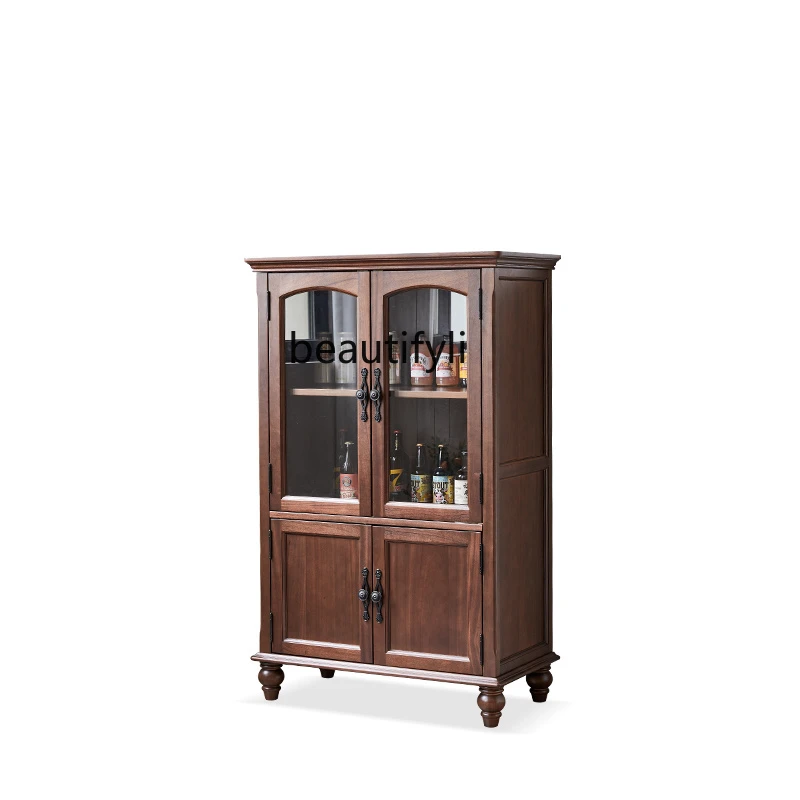 

Solid Wood Wine Cabinet Wall Double Door Low Cabinet American Living Room Storage Locker Walnut Home Wine Cabinet furniture