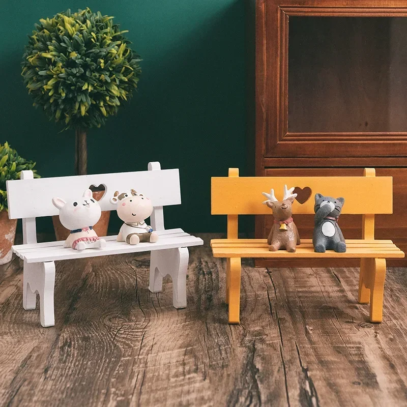 Doll House Mini Home Office Decoration Color Small Bench Shooting Background Props Decoration Mini Wooden Tables and Chairs