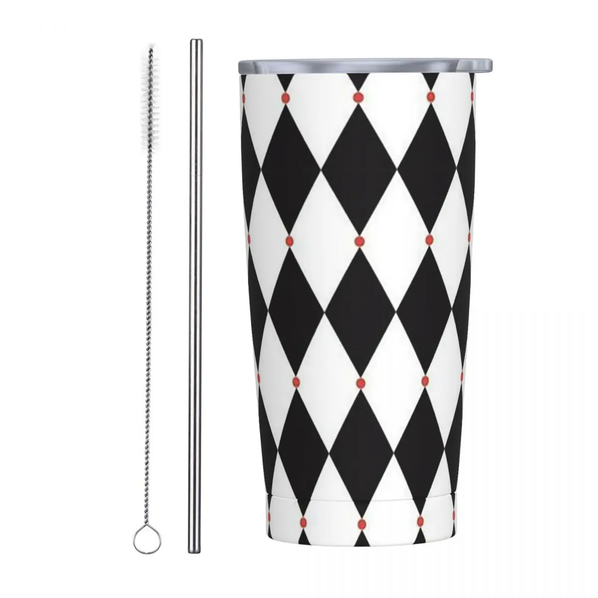 Harlequin Plaid Playing Cards Stainless Steel Tumbler Vacuum Insulated Mug Thermal Cold Cups Straws With Lid 20oz