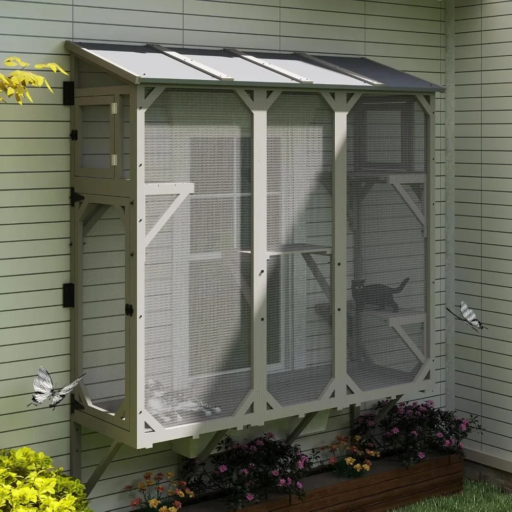 

Large Window Catio Cat Window Box, Expandable Cat Catio for Indoor Cats, Outdoor Enclosure with 4 Platforms, 3 Doors for Sunbath