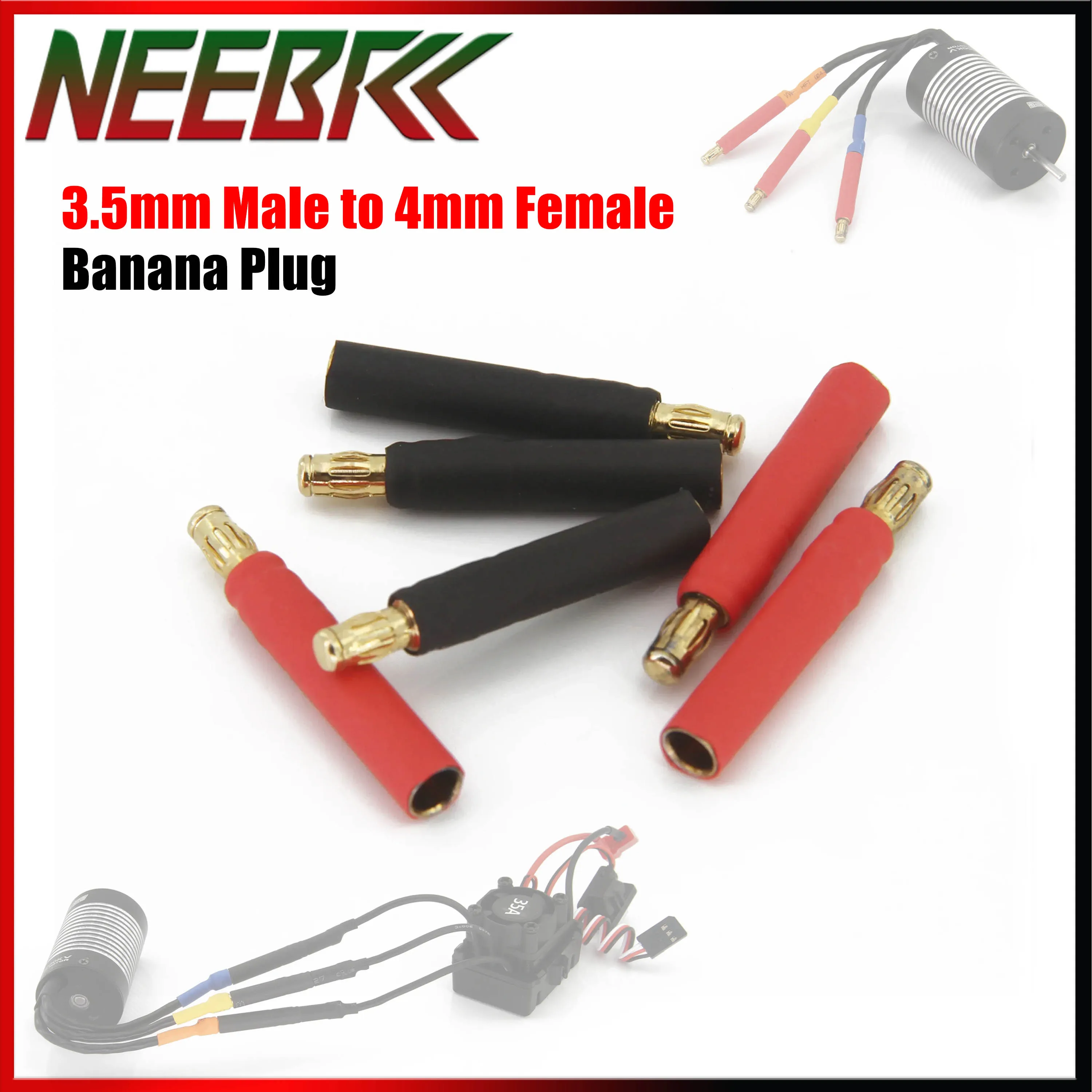 

3pcs Motor Adapter 3.5mm Male to 4mm Female Bullet Connector Banana Plug Solderless Side Stackable Adapter for RC Car Boat Parts