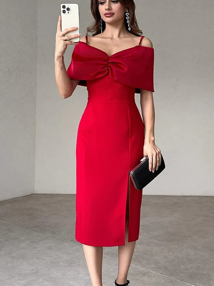 Sukienki z temperamentem, z wycięciami, luksusowe sukienki bankietowe z szalowym kołnierzem, dopasowane, modne satynowe sukienki wieczorowe z odkrytymi ramionami i wysokim stanem.