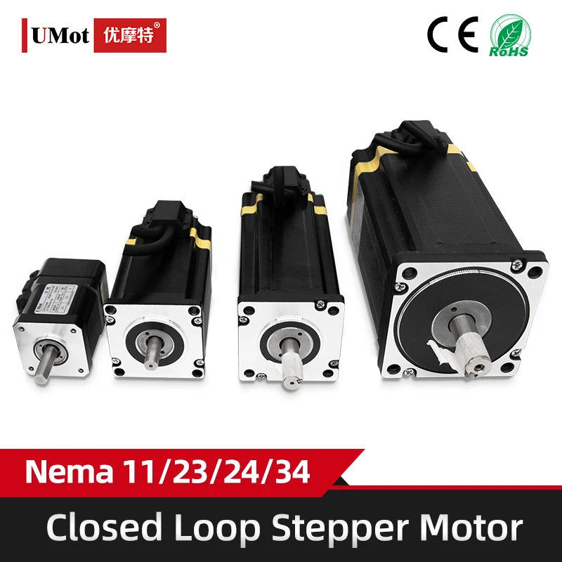 

UMOT 2Phrase 1.8 Degree 0.13-12Nm 1.5-6A Nema11/17/23/24/34 Closed Loop Stepper Motor with Encoder Pulse+direction/RS485 Driver