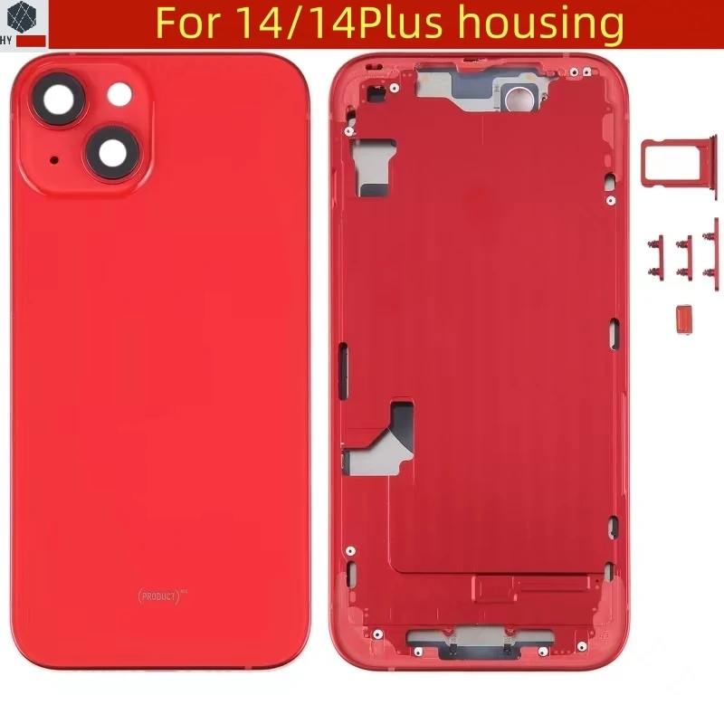 High Quality For iphone 14 Plus Housing Cover Battery Door Rear Chassis Middl Frame with Back Glass + SIM Tray + Side Key Parts