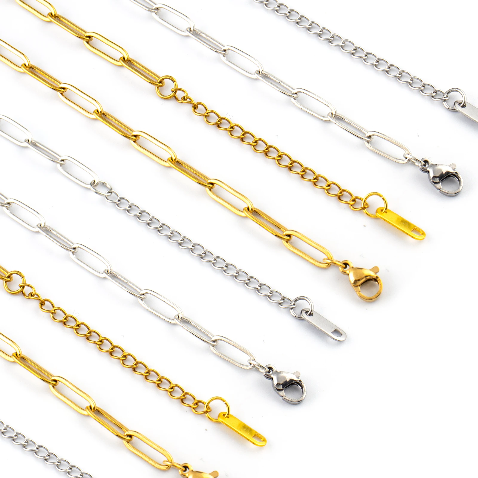 2-Piece paper clip Chain Bracelet with Lobster Clasp Golden/Silvery DIY Jewelry Making Accessory