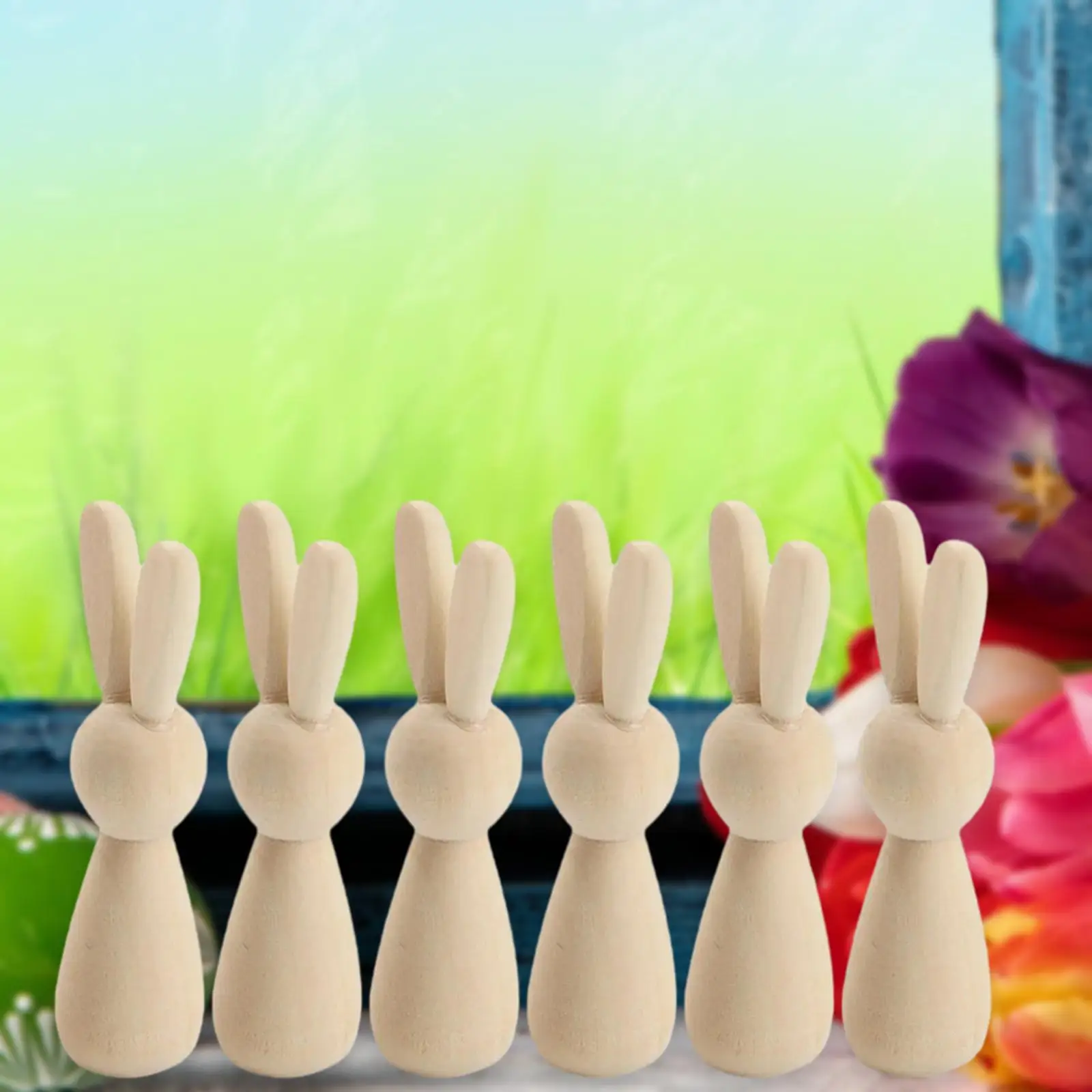 6pcs Wooden Peg Dolls DIY Blank Rabbit Peg Doll Bodies for Craft Making Home Party Decoration Kids Puppets Arts Craft