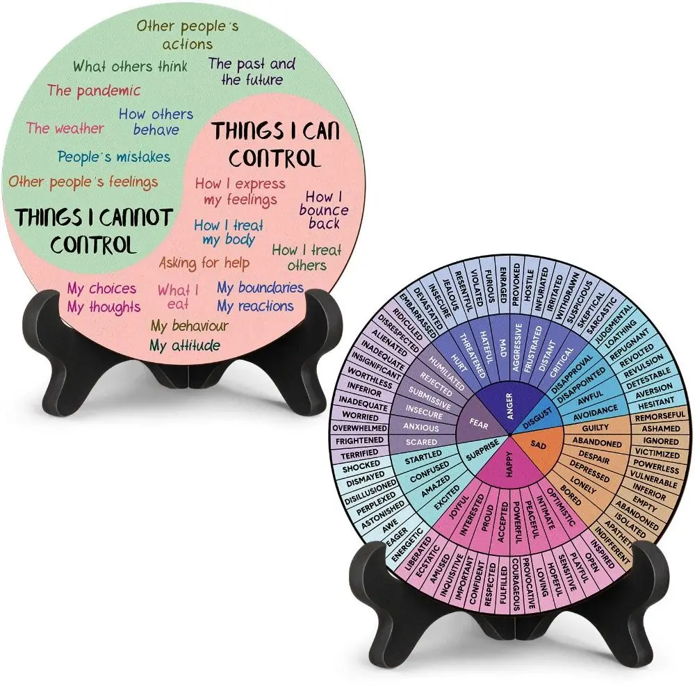 2 Pcs Double Sided Emotional Wheel Ornaments Multifunctional Mental Health Office Emotions Chart Decor Psychology Sedation