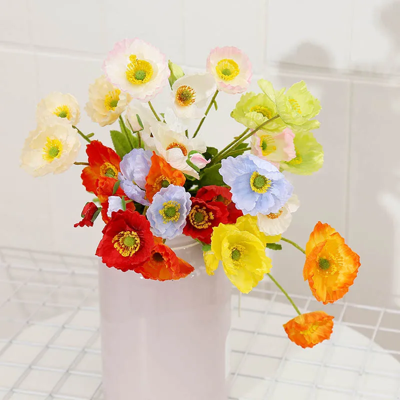 4-Köpfiger Künstlicher Mohnblumenstrauß aus Seide für Heimdekoration, Brautjungfern, Garten, Party, Hochzeit, DIY, Fotografie und Blumendekoration – Detail 6