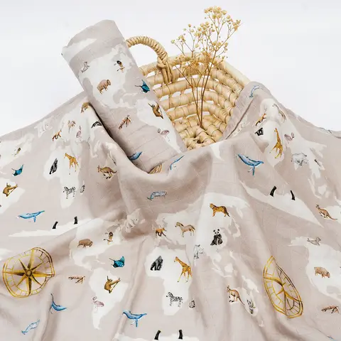 HappyFlute 귀여운 동물 프린트 신생아 담요, 슈퍼 피부 친화적 모슬린 배넷저고리 수면 랩, 110x120cm, 신제품