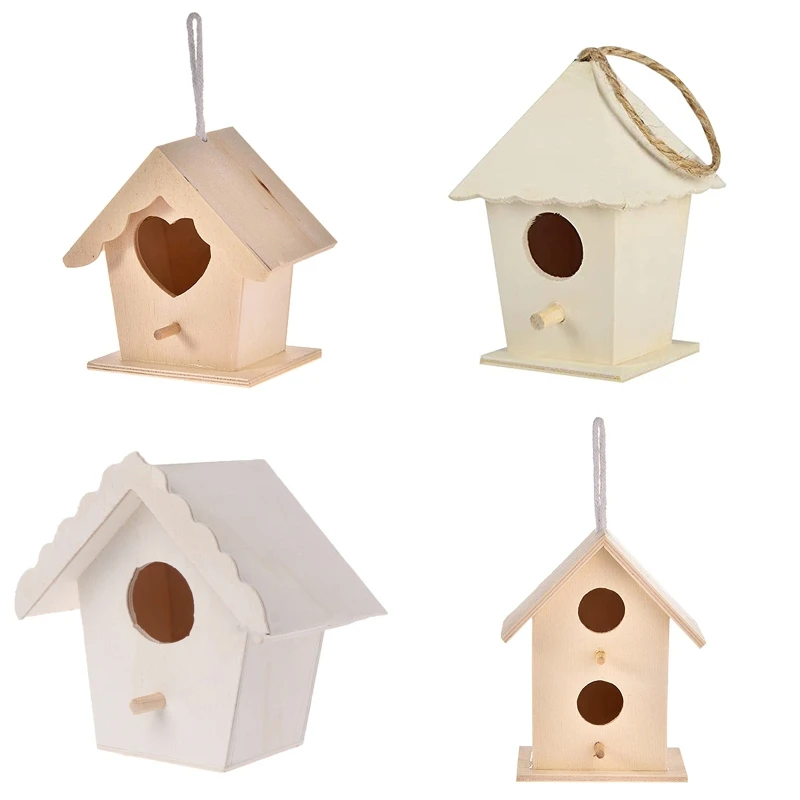 Wood Bird House Unfinished Birdhouse to Paint Wooden Hanging Sleeping Nest for Outdoor Wild Bird Garden Decoration Drop ship