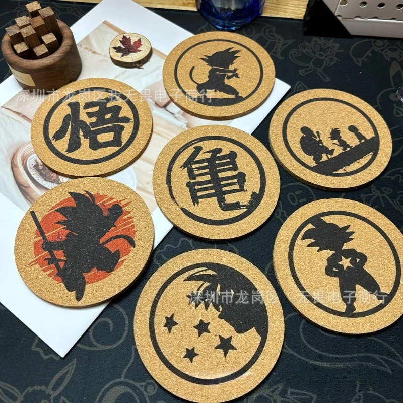 Posavasos Redondo Absorbente de Madera con Diseño de Dragon Ball, Antideslizante, para Tazas de Té, Café y Bebidas, Decoración para Mesa de Cocina