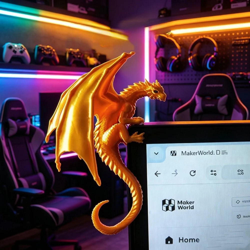 3D Printed Fantasy Climbing Dragon Figurine Dragon Monitor Desk Edge Ornaments Computer Screen Decor Sculpture Decorations Gifts