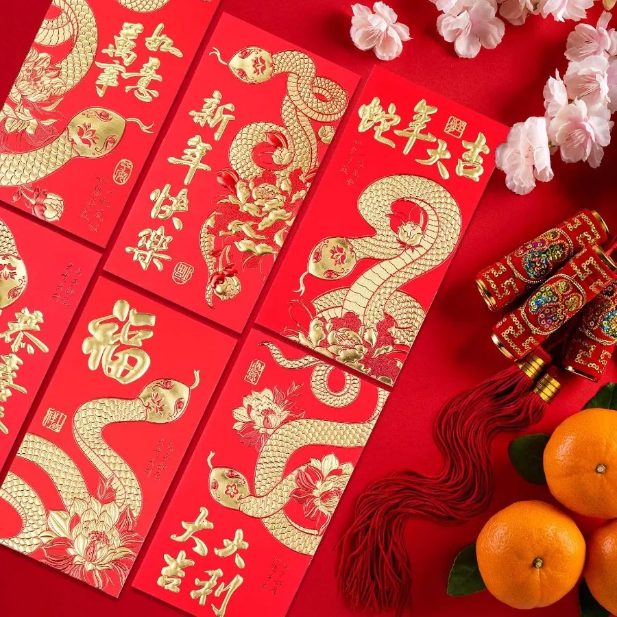 Красные конверты Китайский Новый год Красные конверты Lur New Year Конверты Year of the Ske 2025 Li Xi Lucky Money Envelope 36 шт. Большой