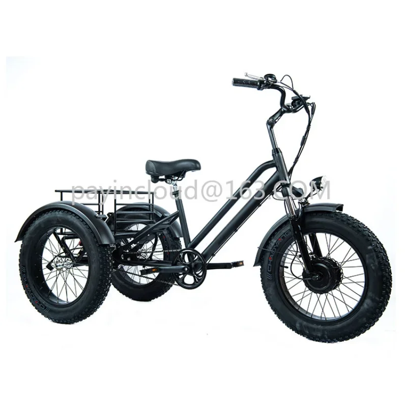 Food Delivery Cargo Electric Tricycle Off-road Fat Tire Electric Tricycle Riding Pedal Assisted 3-wheel Electric Bike