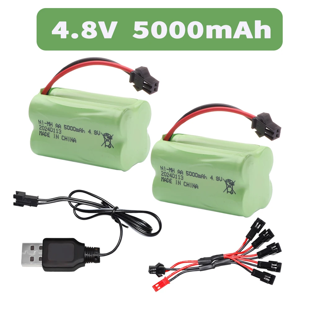 4.8V 5000mAh Rechargeable NiMH Battery For RC Cars Robots Tank Gun Boats toys parts T Model With SM Plug AA 4.8 v Battery Pack