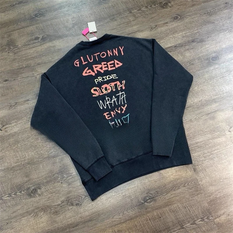 Oversized Saint Michael Black Hoodies Men Women Pure Cotton Casual Saint Logo Print Pullovers