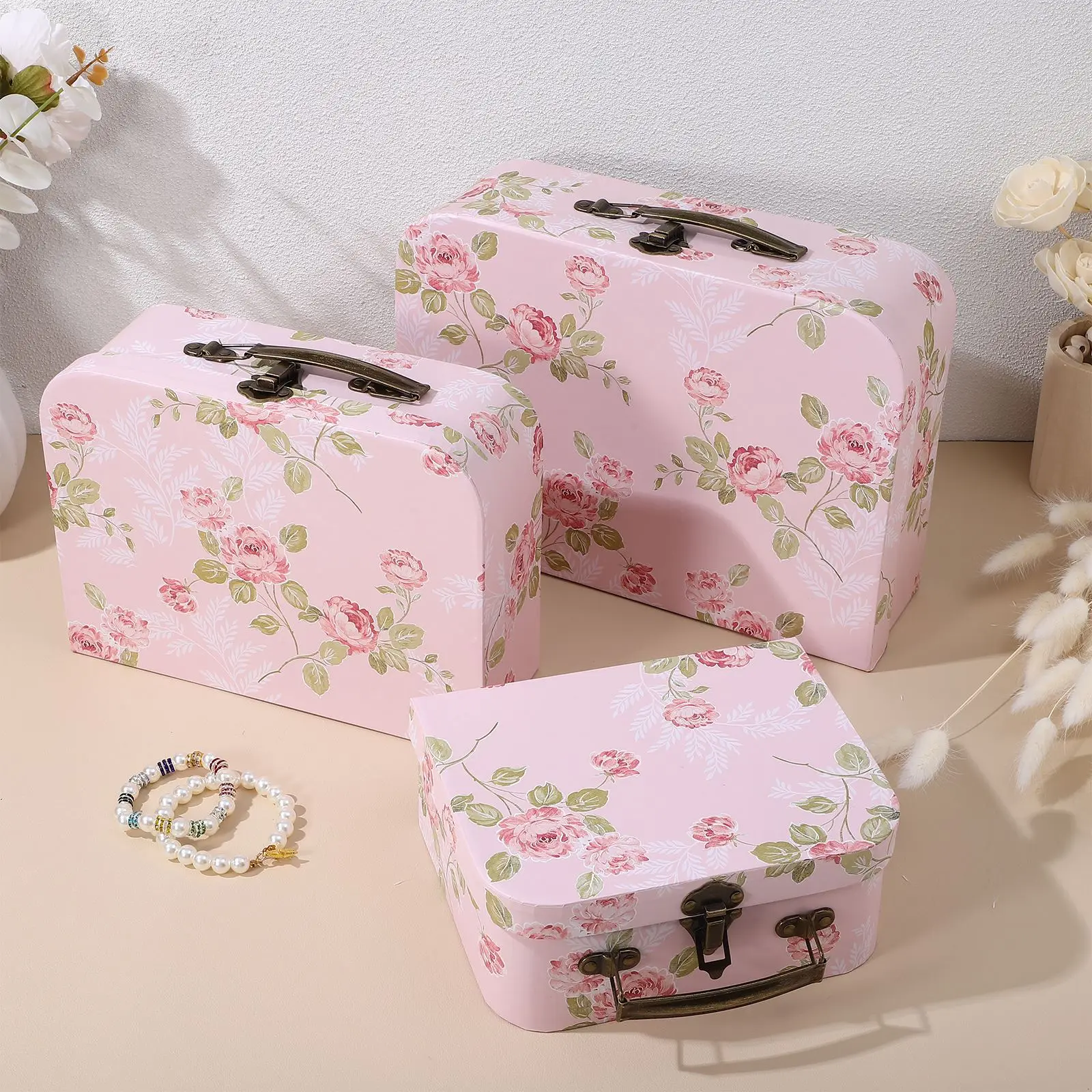 

3 Pcs Three Piece Gift Box Travel Souvenir Storage Floral Print Boxes Cardboard Suitcase Paperboard Flower Decorate 2024 NEW