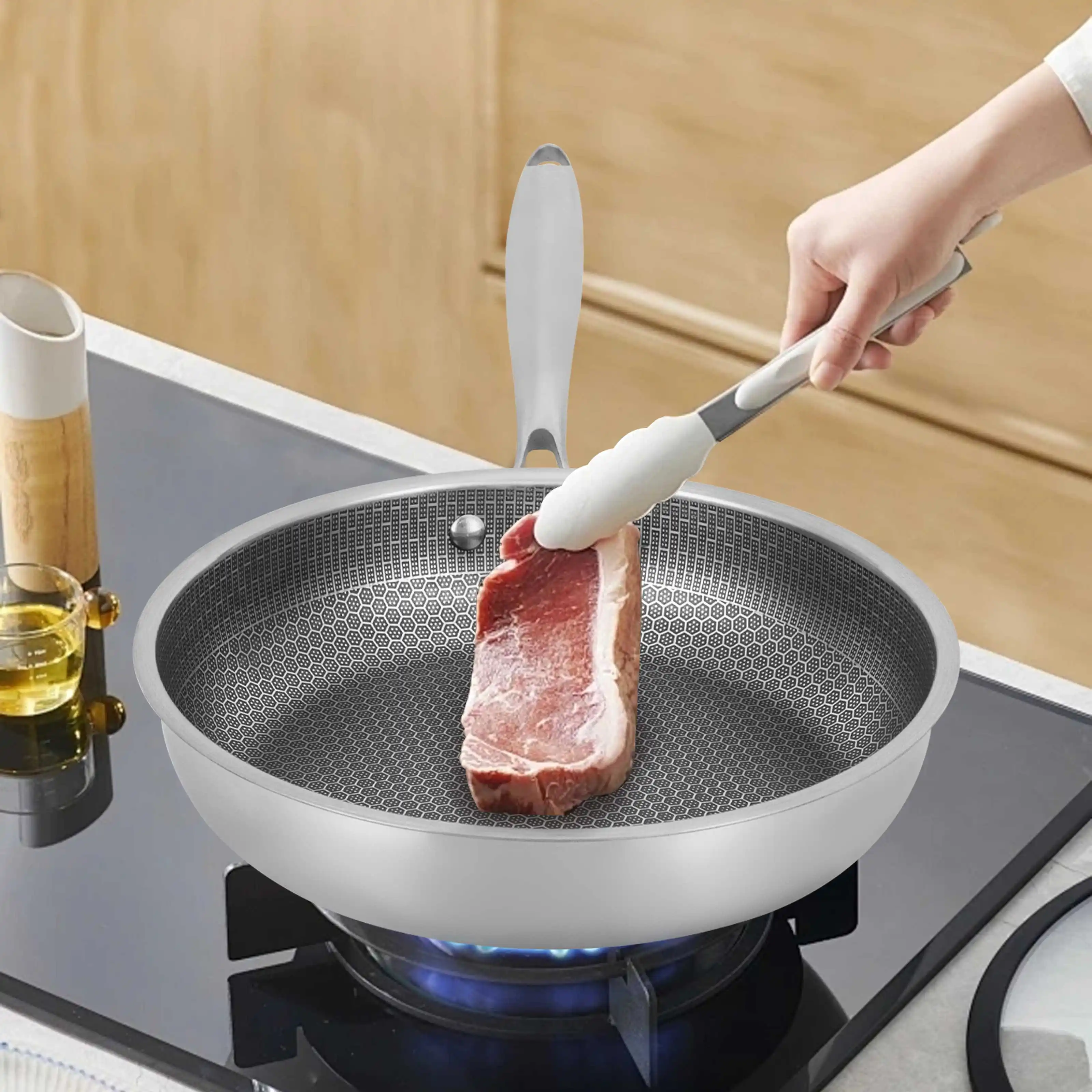 Padella a nido d'ape 28 cm - Padella per cucinare e arrostire - Padella antiaderente a nido d'ape - per piano cottura a induzione