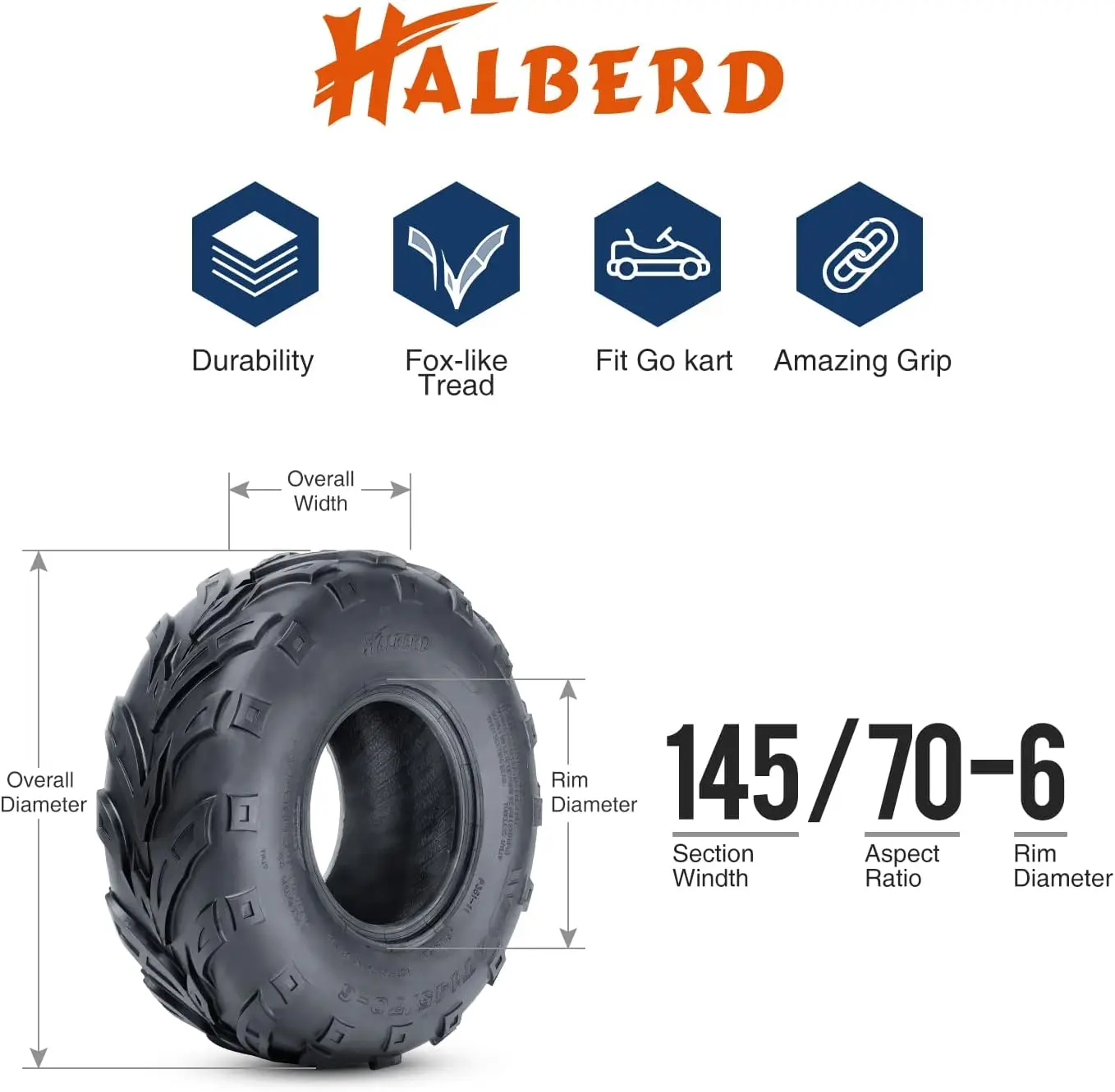 Ban ATV Go Kart Mini Bike 145/70-6, Tubeless Off-Road 4PR Paket 2 Buah, Performa Segala Medan
