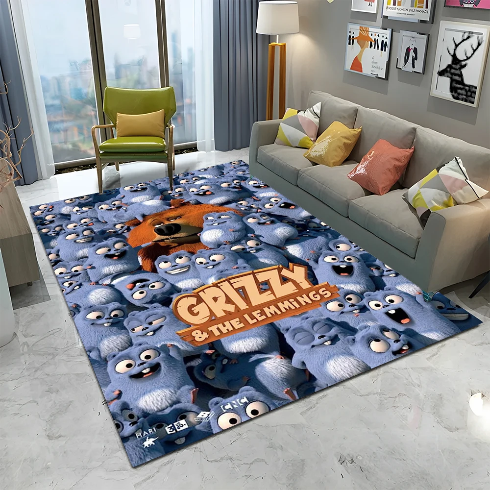 3D Grizzy and The Lemmings Cartoon Carpet Rug for Home Living Room Bedroom Sofa Doormat Decor,kids Area Rug Non-slip Floor Mat