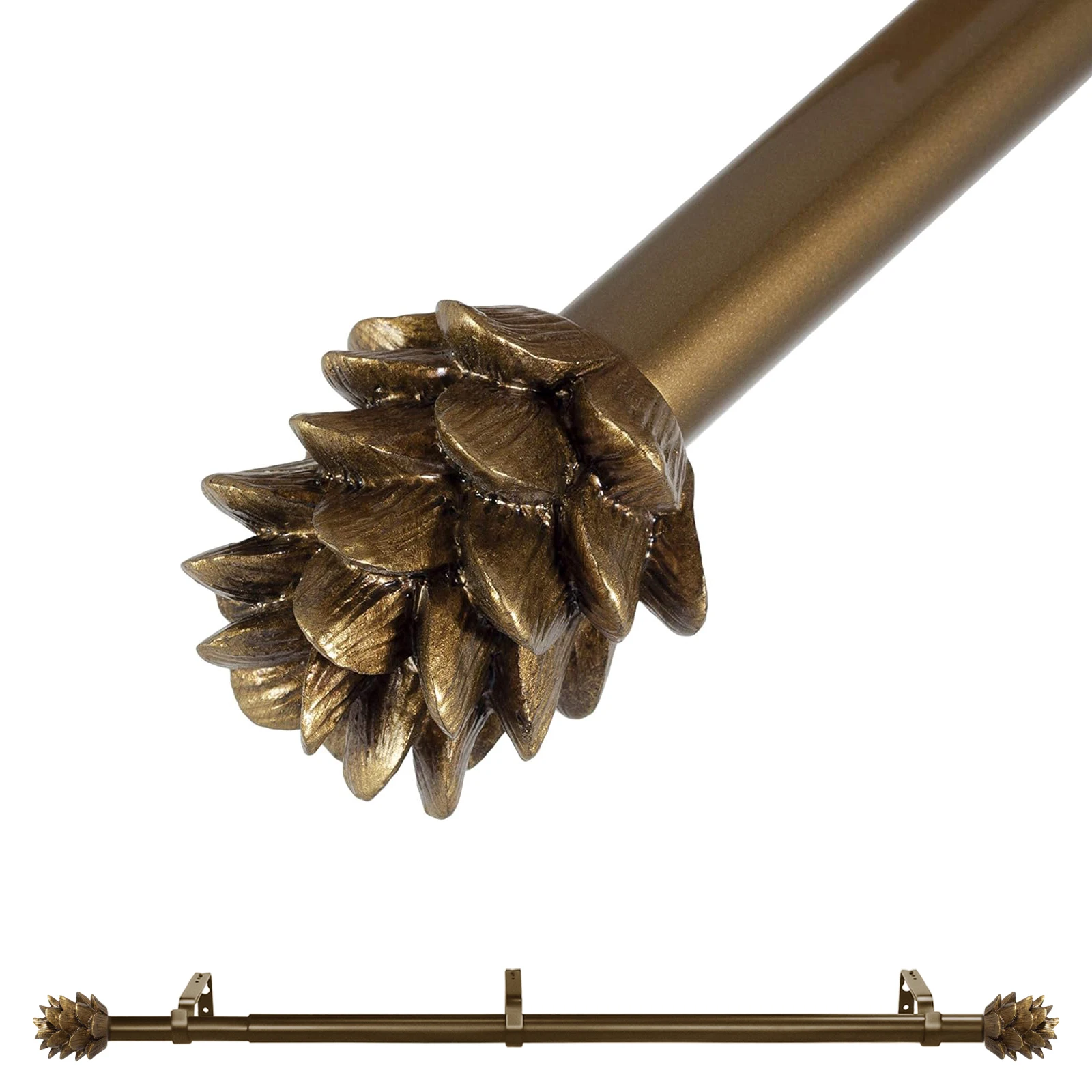 

3/4 Inch Adjustable Heavy Duty Curtain Single Rod Set With Pinecone Finials, 28"-48", 48"-84", 84"-120"