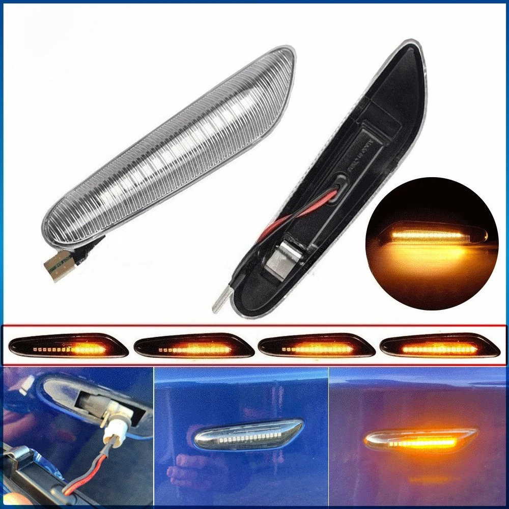2PCS  Amber Sequential LED Side Marker Lights with T10 Connector For BMW 3 Series E46 E90 E91