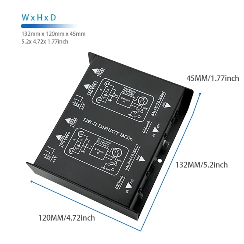 Professional DB2 2 Channel Audio Possive DI Box DIRECT BOX Guitar Active Audio Converter-DTD2