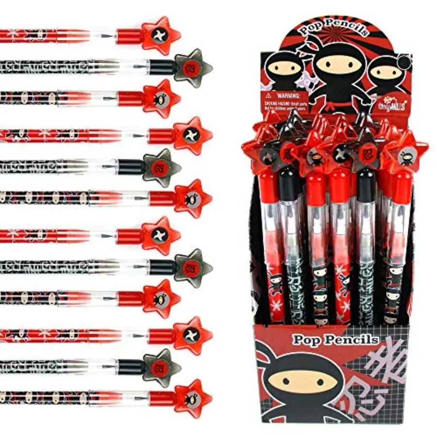 

24 Pcs Ninjas Multi Point Stackable Push Pencil Assortment with Eraser for Ninja Birthday Party Favor Prize Carnival Goodie Bag