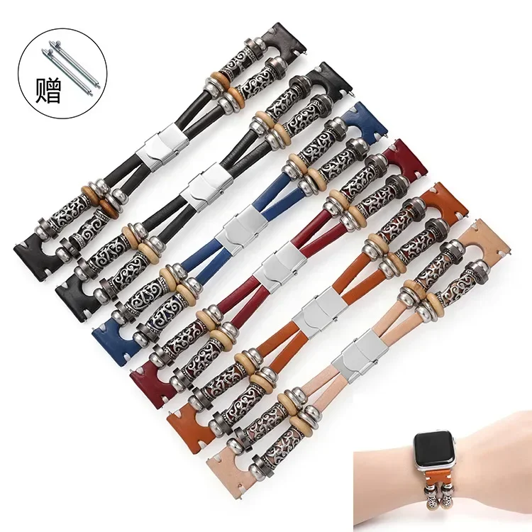 サムスンギャラクシーウォッチ用レトロレザーブレスレット,クラシック,20mm, 22mm,手作り,Huawei gt 4/Amazfit gts 4/gtr 4