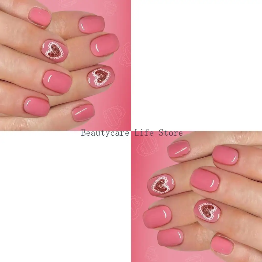 

652C блестит сердце кружевной дизайн пресс на ногтях короткие квадратные накладные ногти для девочек и женщин