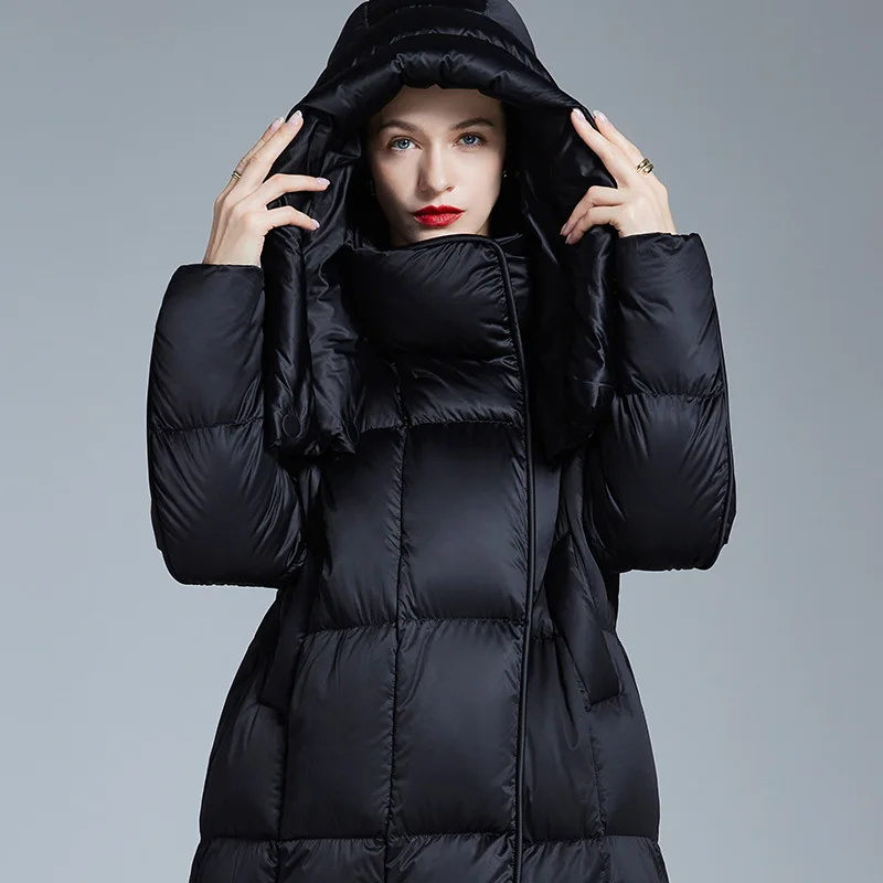 

2025 New Women's Long down Jacket Style Thickened Hooded White Duck down Coat Stylish Casual Commute Style Comfortable Polyes...