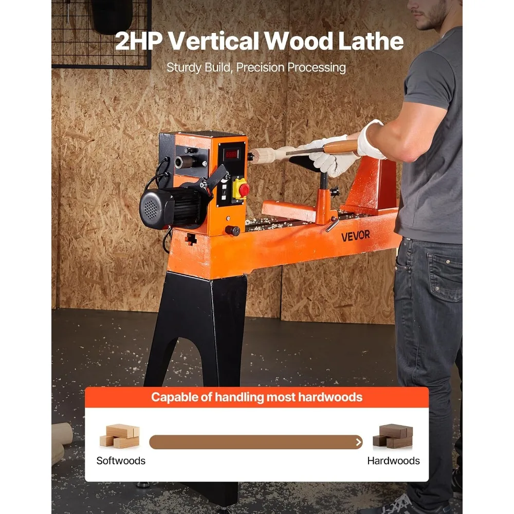 Woodworking Lathe, 2 HP, Wood Lathe Machine with150 to 3200 RPM Variable Speed, 18 x 40 in Workbench, Brushless DC Motor,