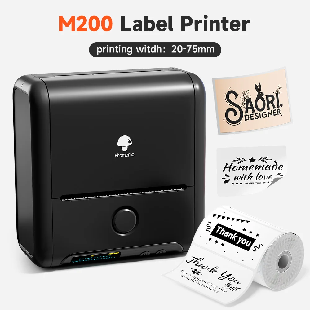 

Phomemo M200 Mini Label Printer Bluetooth Thermal Maker Printer 20-75mm Sticker Label Maker for Address/prices/present Labels