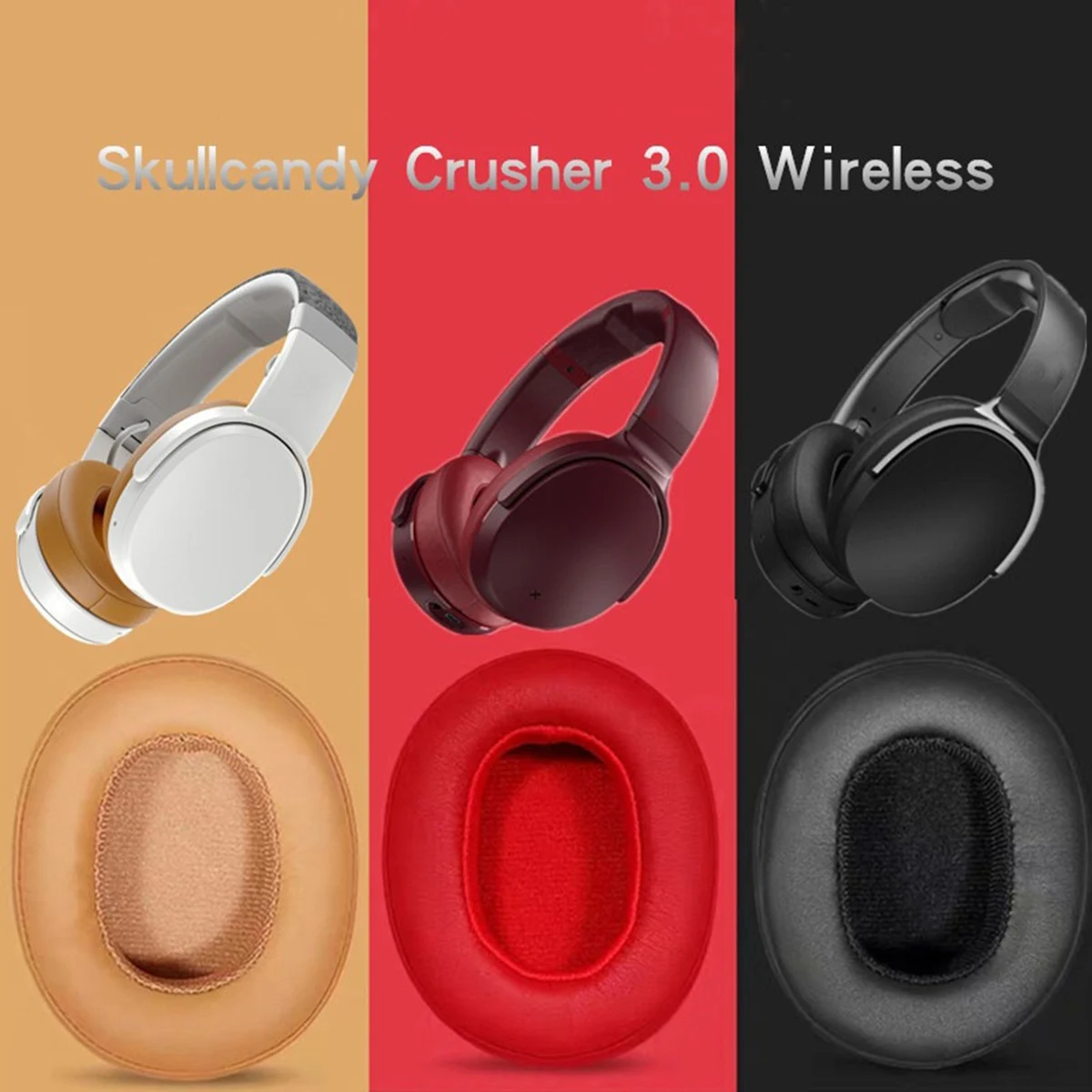 وسادات أذن A57G-2Pcs مناسبة لسماعات الأذن Skullcandy Crusher 3.0 اللاسلكية وغطاء إسفنجي للأذنين من الجلد (أسود)
