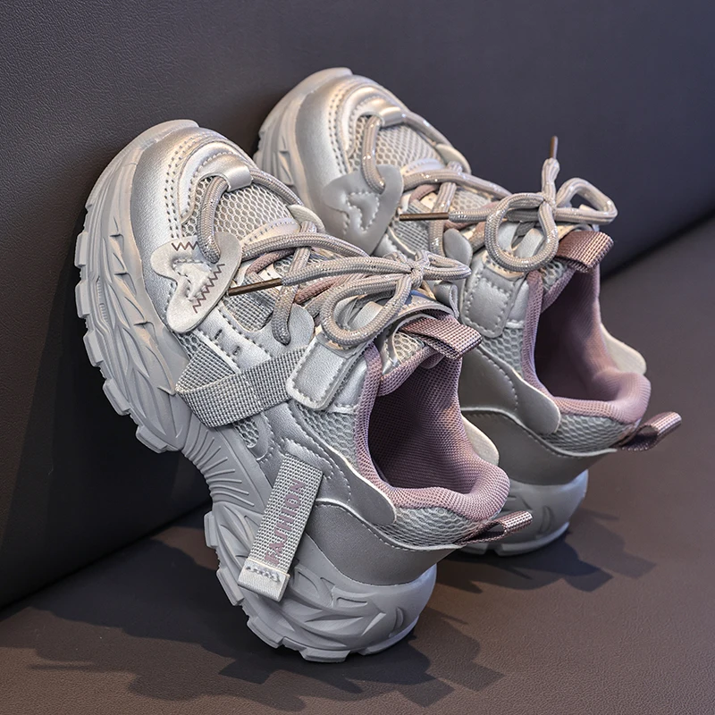 

Autumn Leather Fashion Girl's Running Shoes Boys' Casual Shoes Lace-up Soft Sole Kids Shoes Thick-soled Children's Sports Shoes