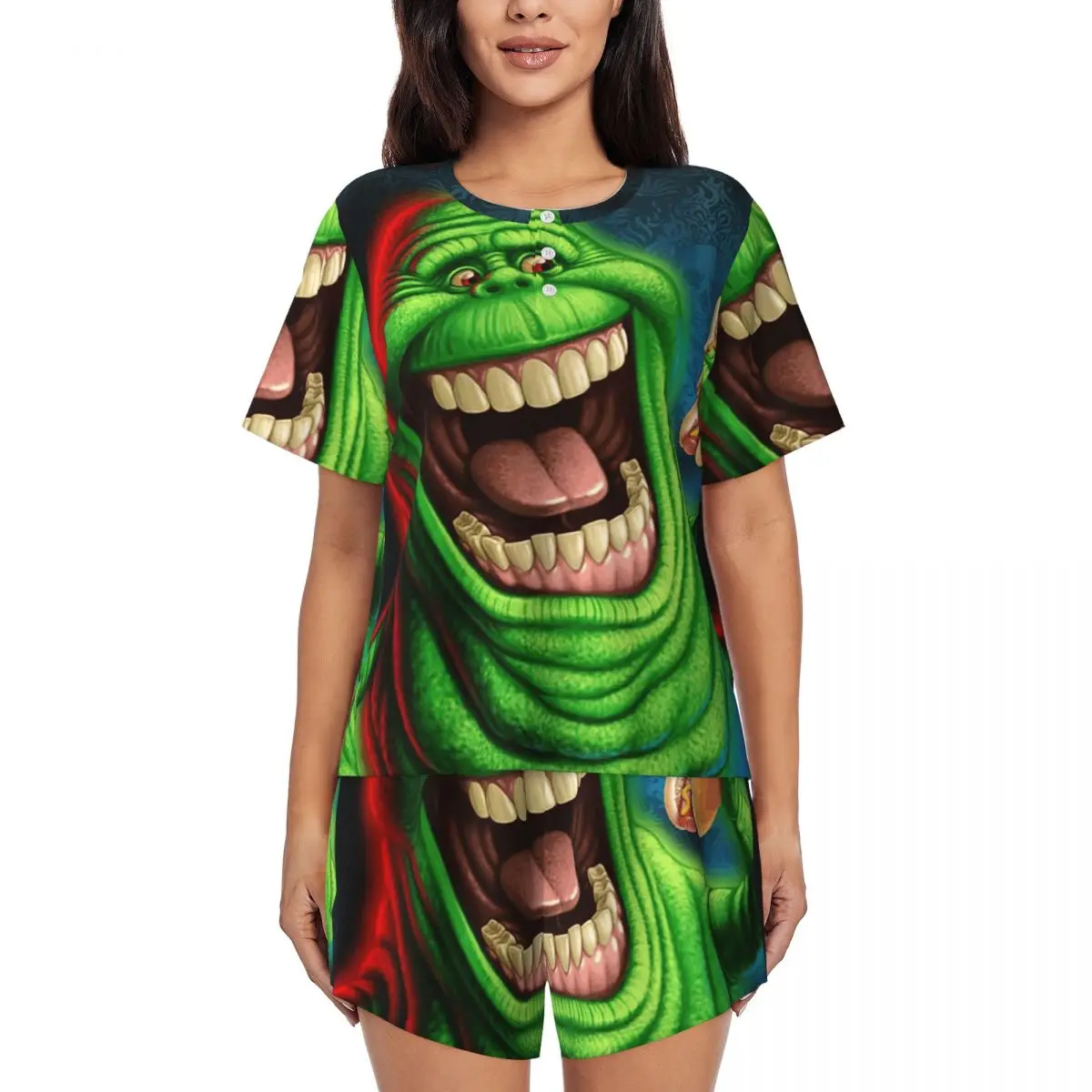 

Ghostbusters Slimer Round Neck Short Sleeves Nightdress for Sleeping Sleepshirts Women Loose Pajama Set Short Pants