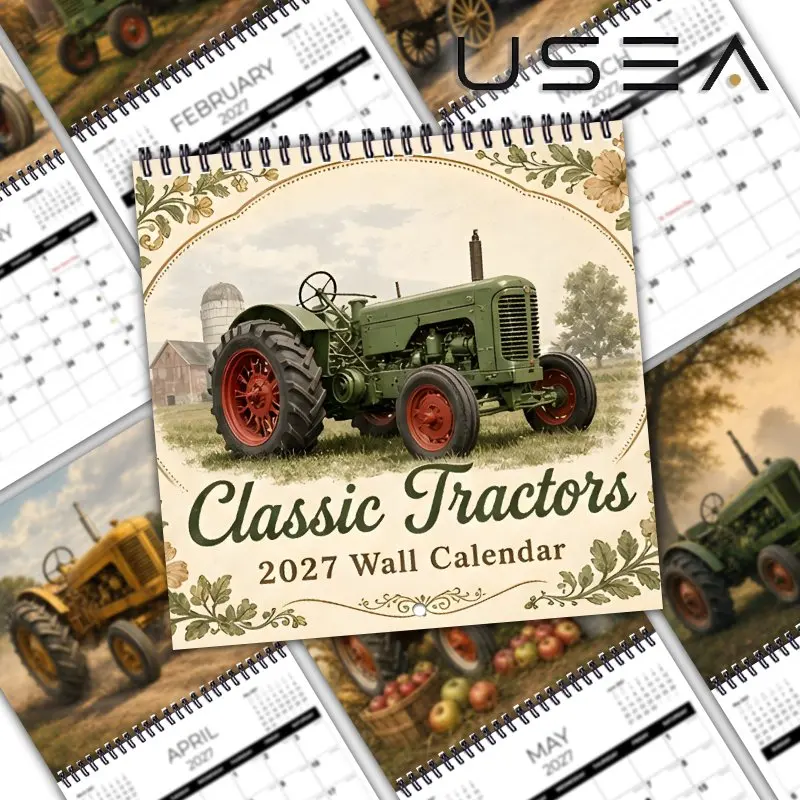 2027 Classic Tractors Wall Calendar,Large Writable Blocks, US Federal Holidays, Farmhouse Decor & Gift for Mom Coworker Teacher