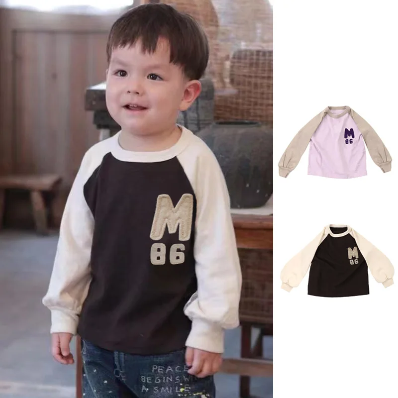 

2024 Classic Children's Pure Cotton Long Sleeved T-shirt Soft And Skin Friendly Autumn New Item For Boys And Girls Baby Casual T