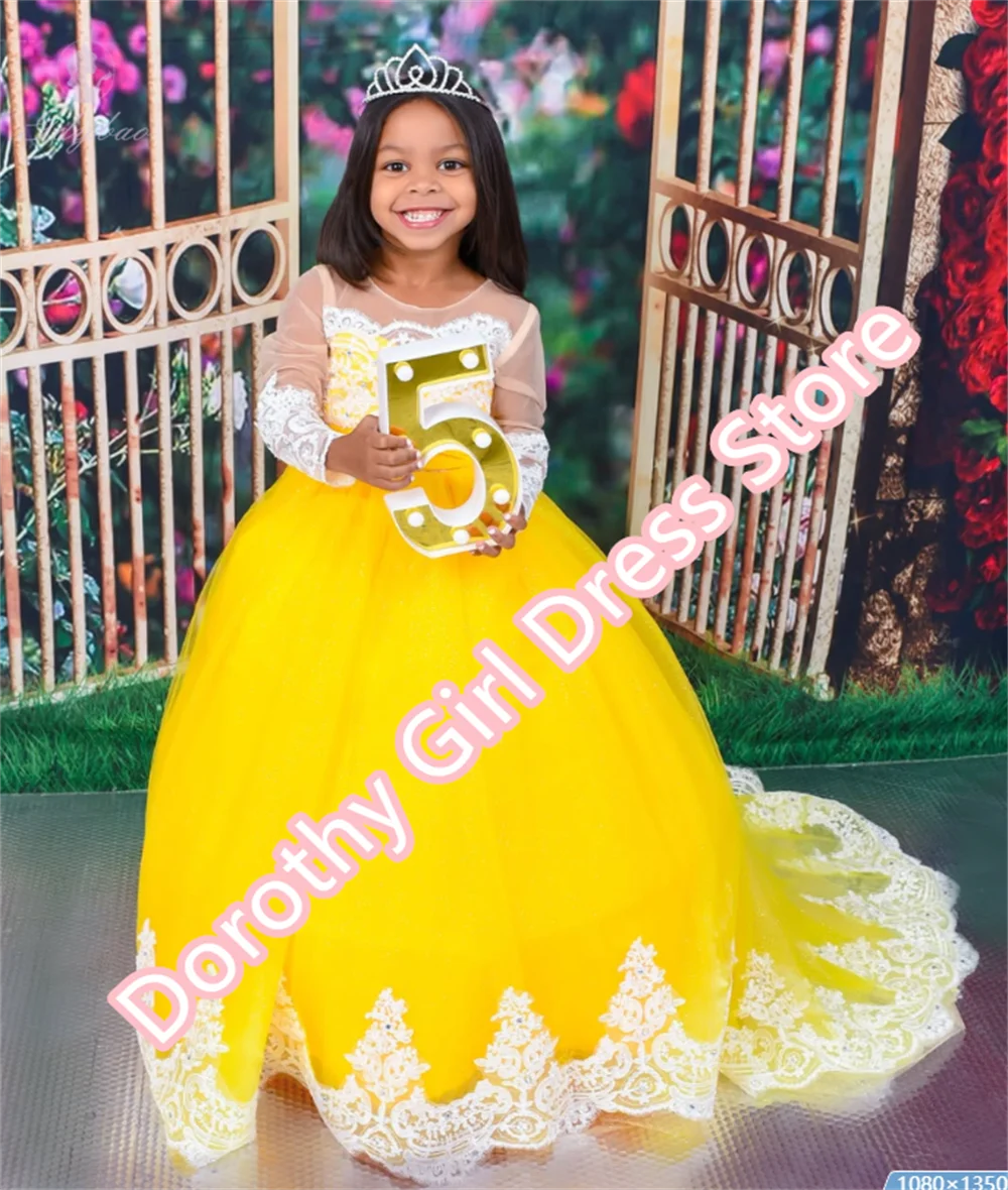 Rose Red White Lace Appliqué Beautiful Flower Girl Dress Fluffy Communion Formal Event Birthday Wedding Princess Dress