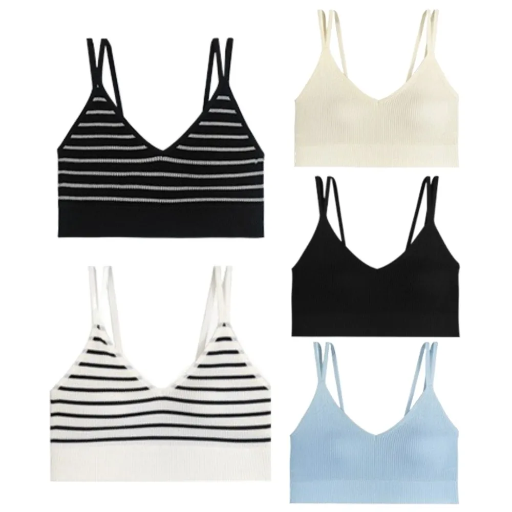 

Stripe Bra with Pads Camisole Beautiful Back Wrapped Chest Sleeveless Bralette Spaghetti Strap V-neck Y2k Slim Crop Tops Club