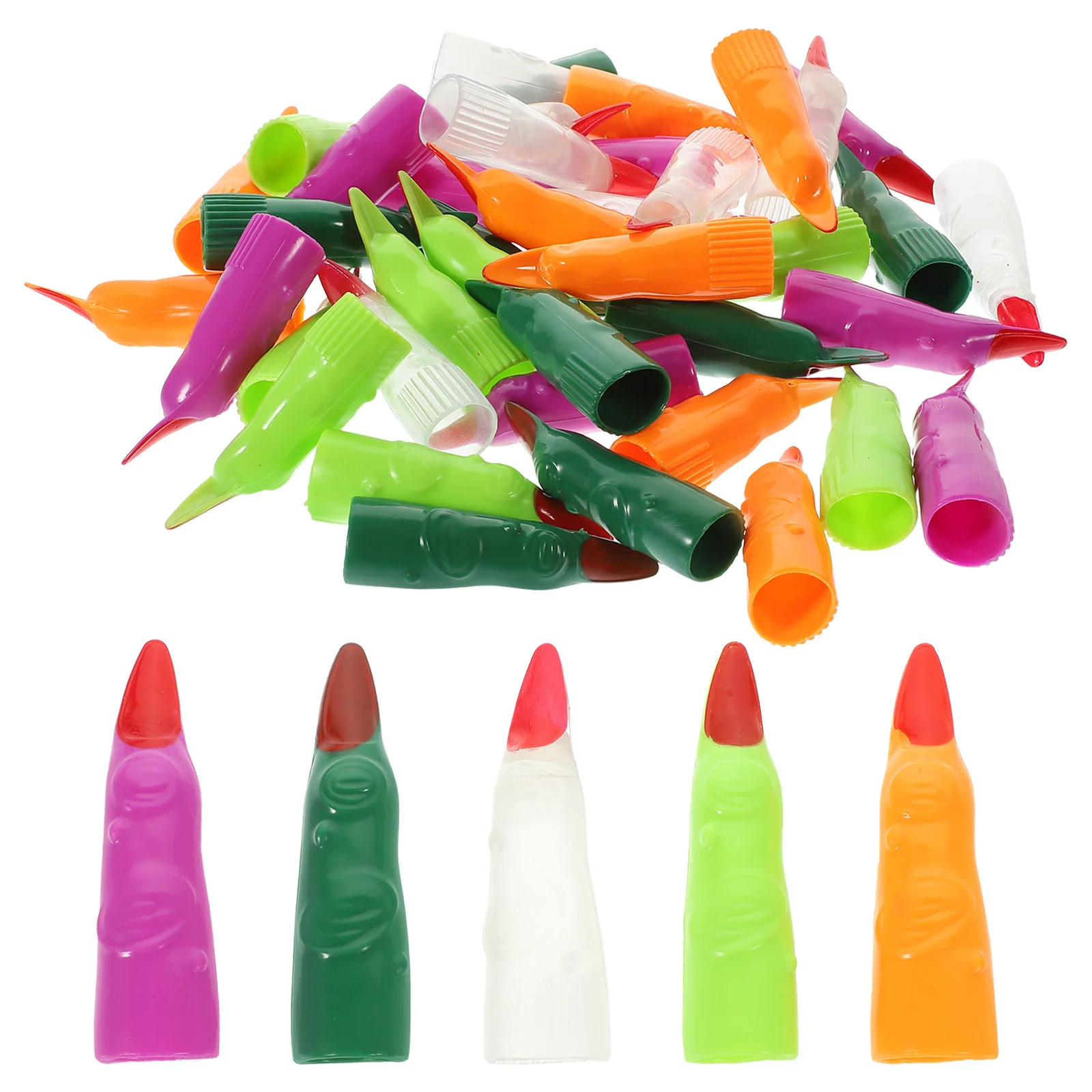 40 قطعة من أصابع الهالوين الساحرة المزيفة أظافر بلاستيكية مخيفة واقعية للحفلات التنكرية دعائم المزحة الليلية المتوهجة