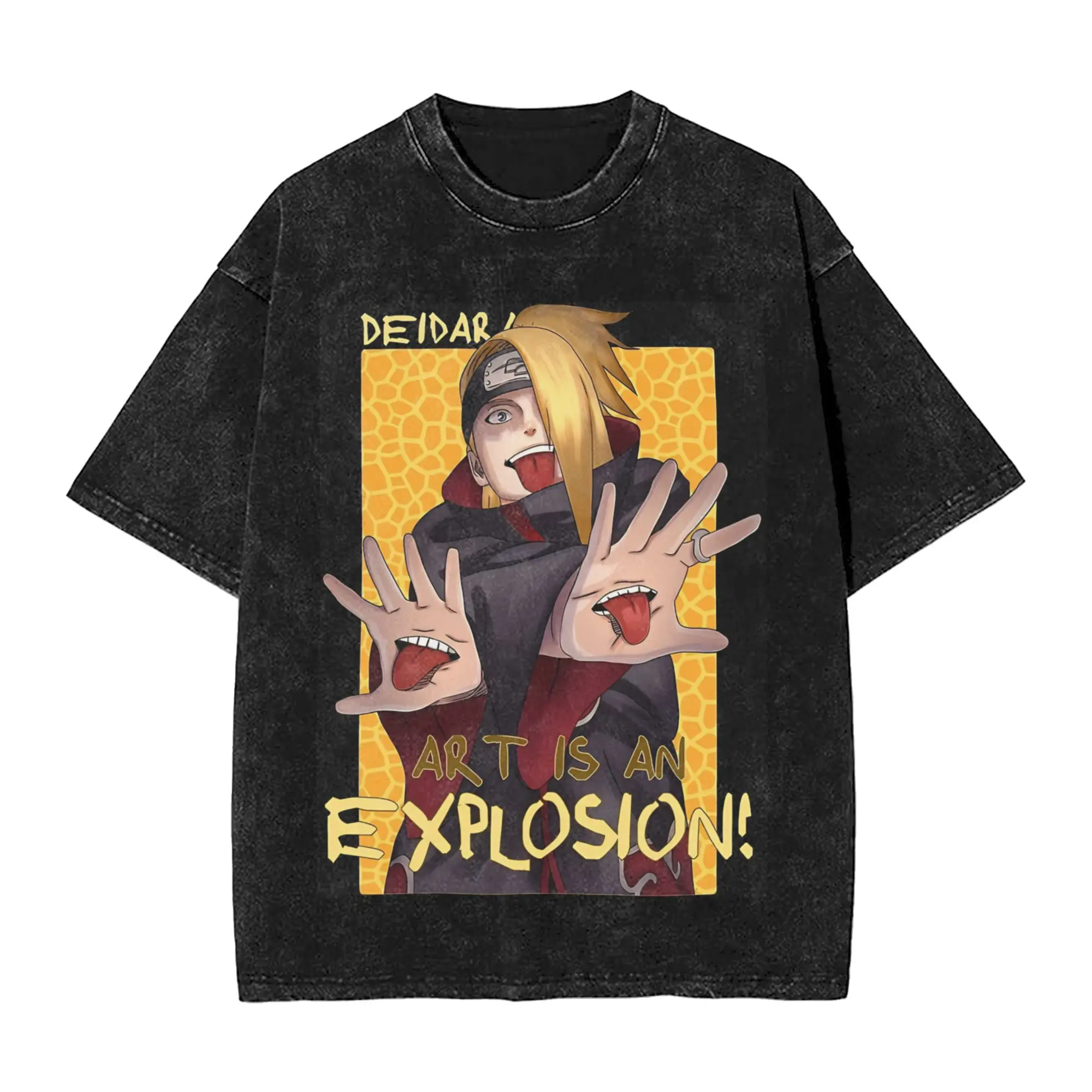 Scribble Explosion Style Boy Narutoes Anime T Shirts Washed 100% Cotton T-Shirt Cool for Men Tops Streetwear Summer Tee Shirt