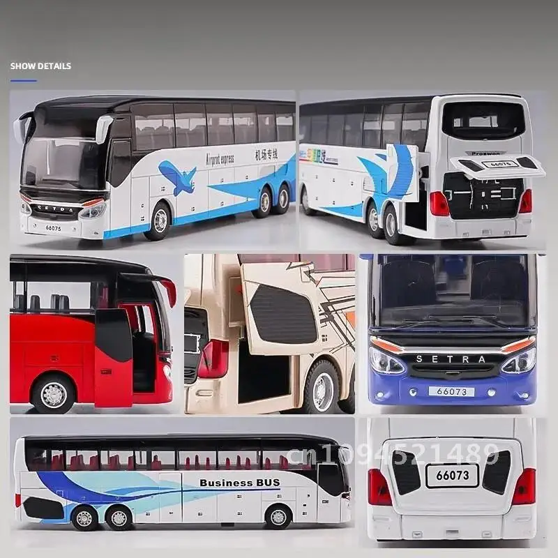 1:50 SETRA Bus Toy Car For Boy Diecast Metal Model For Children Pull Back Miniature Sound Light Educational Collection Gift Kid