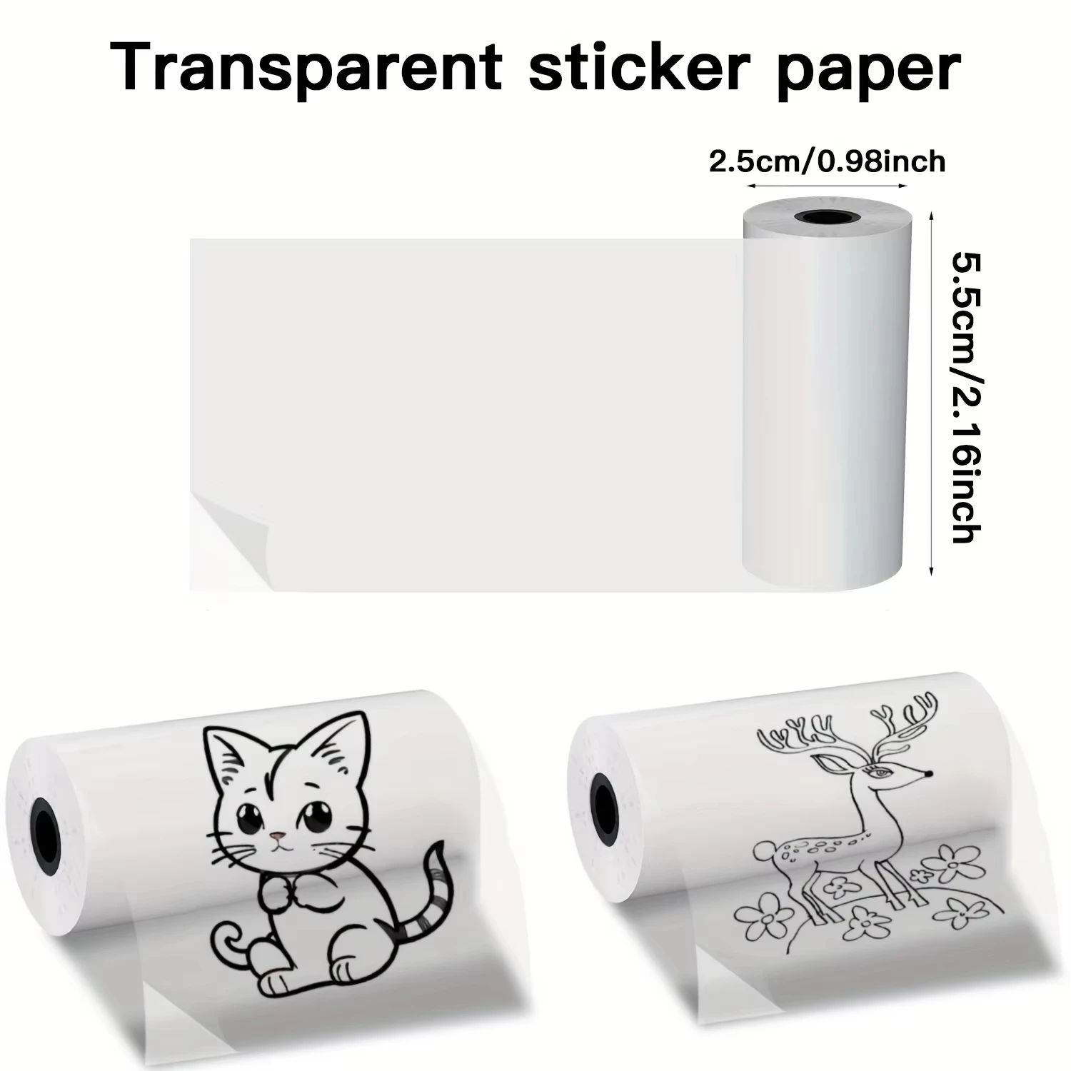 3/6/9 Rolls Mini Printer Paper Glossy Clear Thermal Stickers Single-Use Extended-Length Adhesive Paper for Pocket/Mini Printers