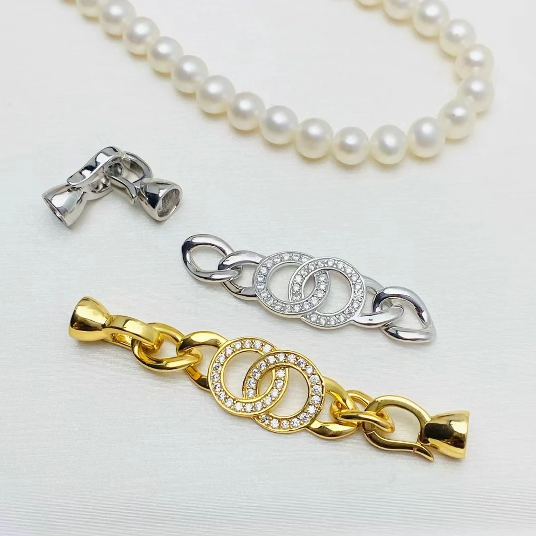 

Wholesale DIY 925 Sterling Silver Necklace Bracelet Clasp Hook Accessories for 8-15mm Pearls 5pcs/lot