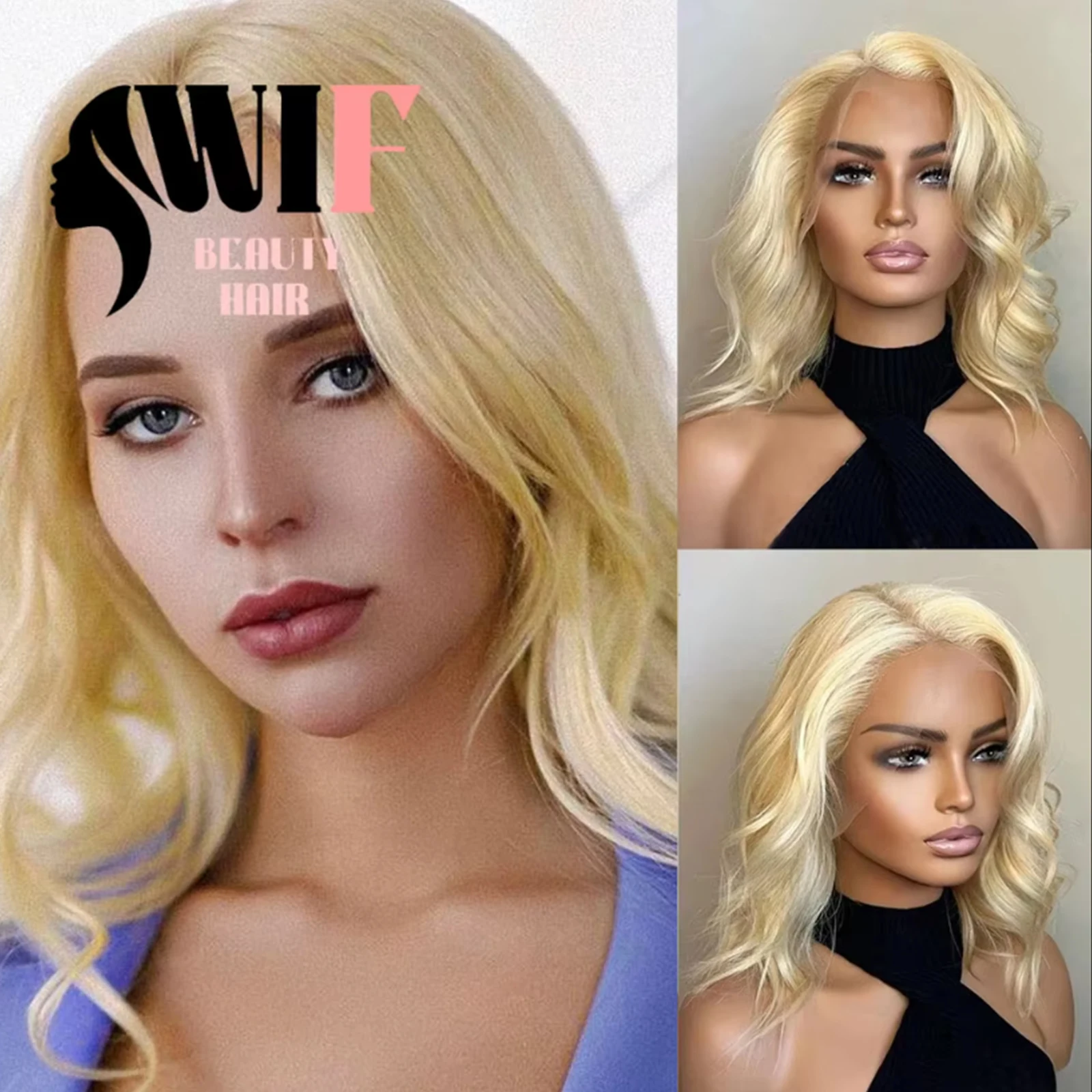 WIF 613Blonde Short Bob Lace Wig Body Wave Side Part Heat Synthetic Lace Front Wig Women Cosplay Use Blonde Bob Hair